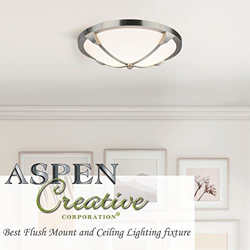 Aspen Creative 63014-2A, 2-Light Flush Mount Ceiling Light Fixture, Transitional Design in Dark Bronze Finish, White Alabaster Glass Diffuser, 13-1/8" Diameter