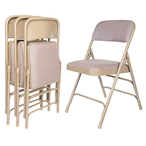 OEF Furnishings Premium Fabric Upholstered Steel Folding Chairs, 4 Pack, Beige