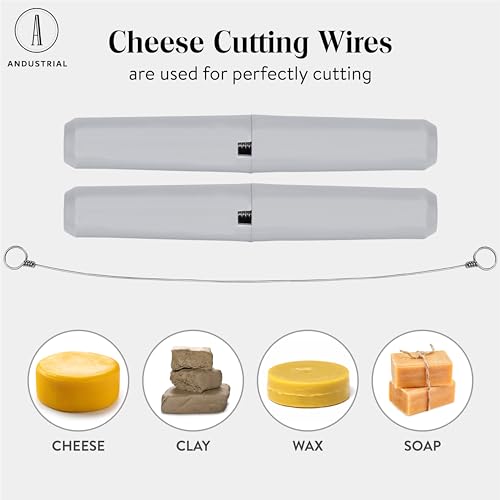 ANDUSTRIAL Stainless Steel Cheese Cutting Replacement Wires For Soft and Hard Cheese - Easy to Use and Clean - 12 Wires 24" + 1 Pair Egronomic Plastic Handle