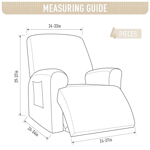 TAOCOCO Recliner Cover 4-Pieces, Recliner Stretch Sofa Slipcover Recliner Cover 1 Seat Couch Protector Soft Furniture Protector Covers with Elastic Chair Covers Jacquard Pattern Pale Brown