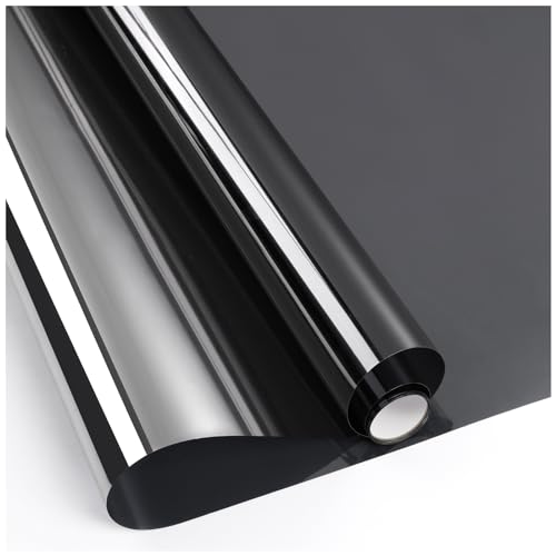 LUTE Window Film One Way Daytime Privacy Window Tint for Home, Sun Blocking Anti UV Heat Blocking See Out Not in Reflective Mirror Film Window Door Covering Window Tinting Film, Black, 17.5" x 78.7"