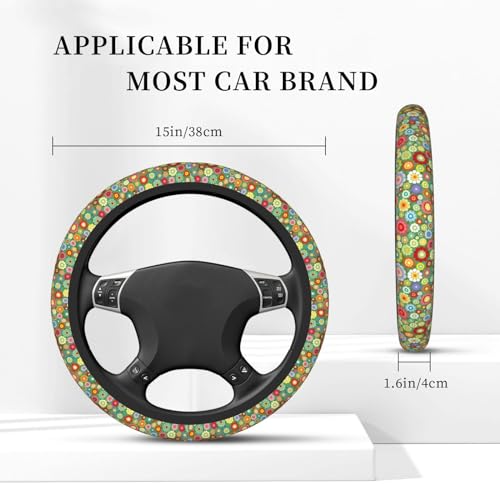 Orange Groovy Floral Auto Car Hippie Steering Wheel Cover Universal 15 Inch Neoprene Interior Decor Protection Accessories