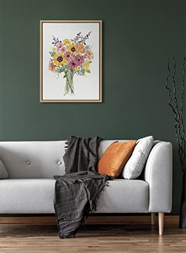 Kate and Laurel Sylvie Bright and Sunny Bouquet Framed Canvas Wall Art by Patricia Shaw, 18x24 Natural, Decorative Fall Wall Décor