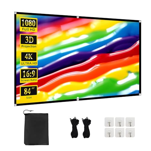 TOWOND Projector Screen 84 inch, Wrinkle-Free and Foldable Projection Screen 16:9 HD 4K Portable Movies Screen for Home Theater Outdoor Indoor Support Double Sided Projection