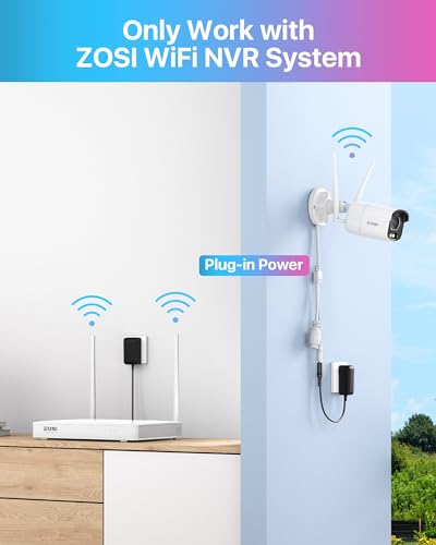 ZOSI Plug-in 4MP QHD 2.5K Add-On Wired WiFi IP Security Camera Outdoor, Wireless Camera with AI Person Vehicle Detect, Starlight Night Vision, 2-Way Audio, Spotlight & Siren Alert, Only Work NVR