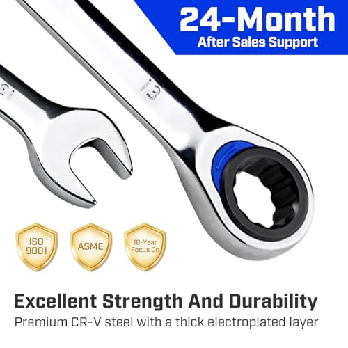 ironcube Ratcheting Combination Wrench Set: 5-Piece Metric 10mm to 15mm CR-V Steel 72 Tooth Gear with Quick Access Organizer For Vehicle or Motorcycle Backup Tools