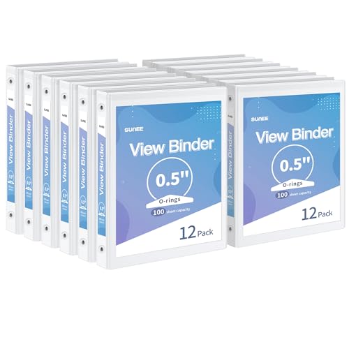 SUNEE 3 Ring Binder 1/2 Inch 4 Pack, Clear View Binder Three Ring PVC-Free (Fit 8.5x11 Inches) for School Binder or Office Binder Supplies, White Binder