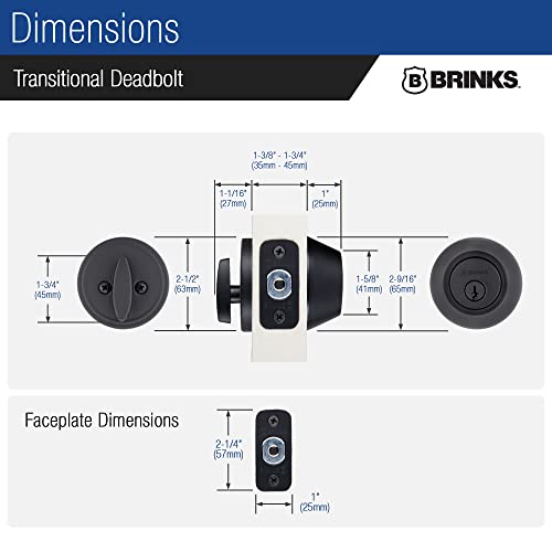 BRINKS Transitional Single Cylinder Deadbolt Lock, Door Lock Built for Residential Protection ANSI Grade 2 Security, Satin Nickel