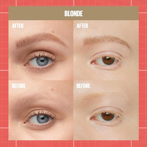 Maybelline Build-A-Brow 2-in-1 Brow Pen and Sealing Brow Gel, Eyebrow Makeup for Real-Looking, Fuller Eyebrows, Blonde, 1 Count