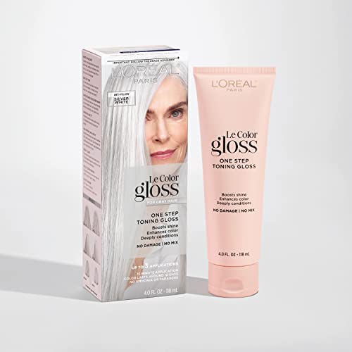 L'Oreal Paris Le Color Gloss One Step Toning Gloss, In-Shower Hair Toner with Deep Conditioning Treatment Formula for Gray Hair, Silver White, 1 Kit