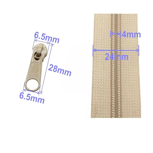 Leekayer #3 Beige Nylon Coil Sewing Zippers by The Yards Bulk 10 Yards with 25pcs Sliders for DIY Tailor Sewing Craft Bags,Luggage,Dress,Sofa Cushion,Pillow(Beige)