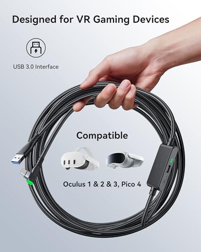 INIU Oculus Link Cable with Charging [16ft] for Meta Quest 3 Quest 2/Pro, Pico 4, PC VR, Steam VR, USB 3.0 High Speed Data Cable, USB C Charger Cord for VR Headset Accessories