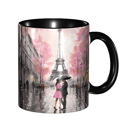 Paris Street Eiffel Tower Coffee Mug Funny Ceramic Tea Cup Novelty Present for Office and Home Women Girls Men Dishwasher Microwave Safe 11oz