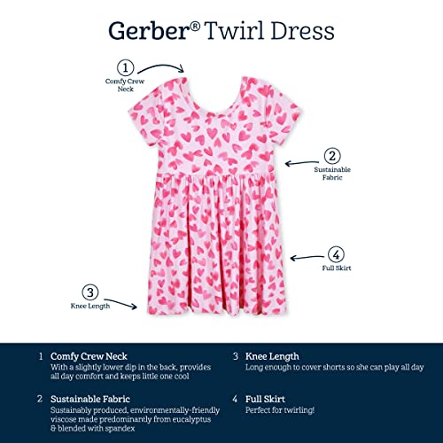 Gerber Baby Girls Toddler Buttery Soft Short Sleeve Twirl Dress with Viscose Made from Eucalyptus, Charcoal, 5T