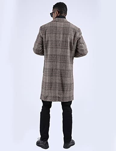 UANEO Mens Trench Coat Single Breasted Plaid Mid Long Peacoat Pea Coats (Dark Gray, XS)