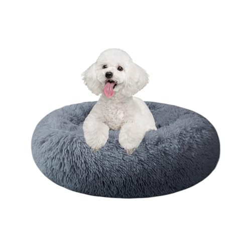 Dog Bed for Small Medium Dogs, 24 inch Calming Dogs & Cat Bed, Washable Round Cozy Soft Pet Bed for Puppy and Kitten with Slip-Resistant Bottom, Fluffy Plush Faux Fur Donut Cuddler Dog Bed