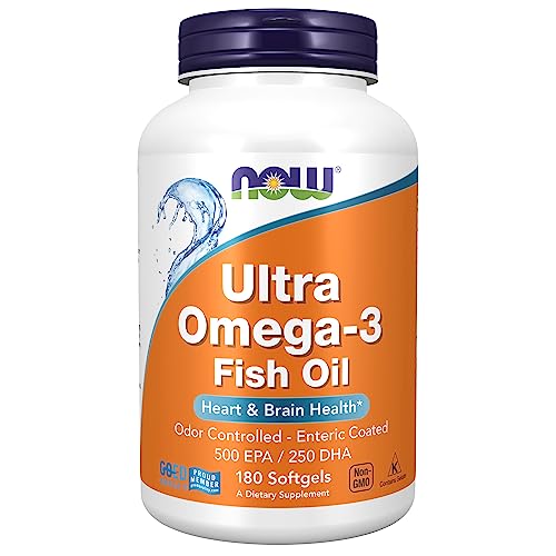 NOW Supplements, Ultra Omega-3 Molecularly Distilled and Enteric Coated, 180 Softgels