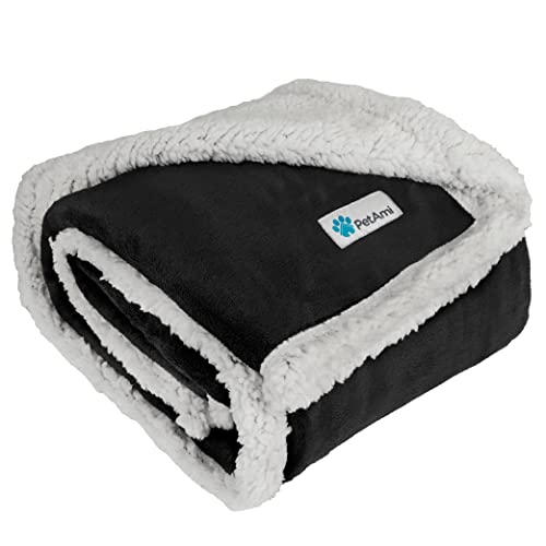 PetAmi Dog Blanket for Medium Large Dogs, Pet Bed Blanket Cat Puppy Kitten, Fleece Furniture Couch Cover Protector Sofa Car, Soft Sherpa Dog Throw Plush Reversible Washable, 40x60 Plaid Taupe