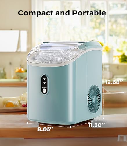 Nugget Countertop Ice Maker, Silonn Chewable Pellet Ice Machine with Self-Cleaning Function, 33lbs/24H, Portable Ice Makers for Home, Kitchen, Office, Green