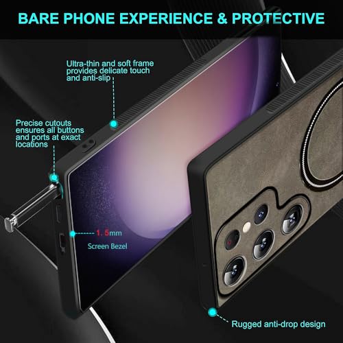 Designed for Samsung S23 Ultra Case, Case for Samsung S23 Ultra Cases with Leather Quality & Full Lens,Screen & Camera Protection,Samsung S23 Ultra Cover (Black)