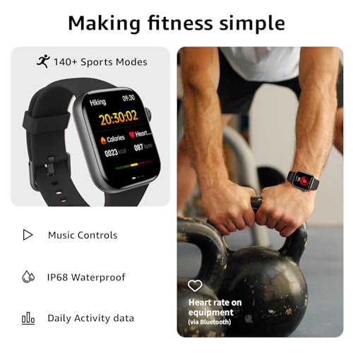 Smart Watch (Answer/Dial Calls), 1.85" HD Fitness Tracker Watch for Men Women with 147 Sports Modes, IP68 Waterproof Smartwatch with Heart Rate Sleep Monitor and Pedometer, Compatible with iOS Android