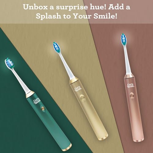 GuruNanda Steel Sonic Toothbrush - Rechargeable, 5 Modes, 2 Min Smart Timer & Replacement Brush Heads - Gold