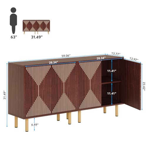 Tribesigns Modern Grey Storage Cabinet Set, Freestanding Floor Cabinet, Classic 59 inches Sideboard, Wood Buffet Cabinet with Doors, Large Storage Cabinet for Living Room, Dining Room, Garage