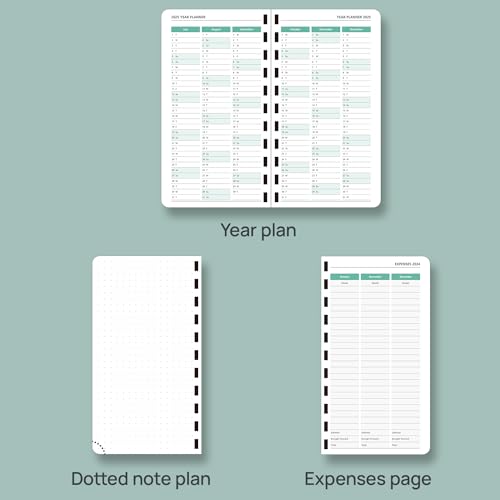 POPRUN Pocket Planner 2024-2025 (3.5'' x 6.5'') 17 Months Academic Calendar (Aug.2024- Dec.2025),Spiral Bound Weekly Appointment Book with Leather Cover, Elastic Closure, Pen Holder - Black