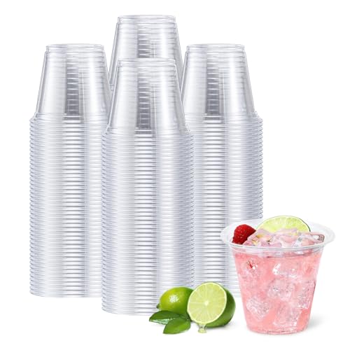 FUFF 9 oz Clear Plastic Cups, 100 Count Disposable Cold Drink Cups, PET Plastic Party Cups for Beer, Iced Coffee, Water, Juice, Soda, Smoothie, Beverage