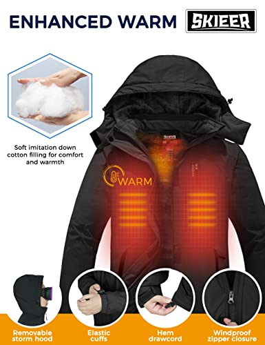 Skieer Women's Waterproof Ski Jacket Winter Snowboarding Coat(Black,XS)