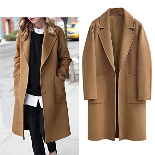 Omoone Women's Notched Lapel Wool Coats Mid Long Button Pea Coats Warm Thicken Trench Jacket(2629-Black01-XS)