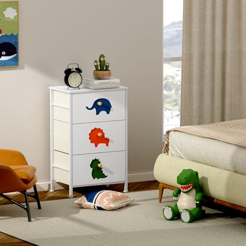 FRAPOW Kids Dresser for Bedroom, Baby Girls Dresser with 8 Fabric Drawers Tall Storage Organizer for Toddler Child with Wood Top Metal Frame for Living Room, Nursery, Closet, Apartment