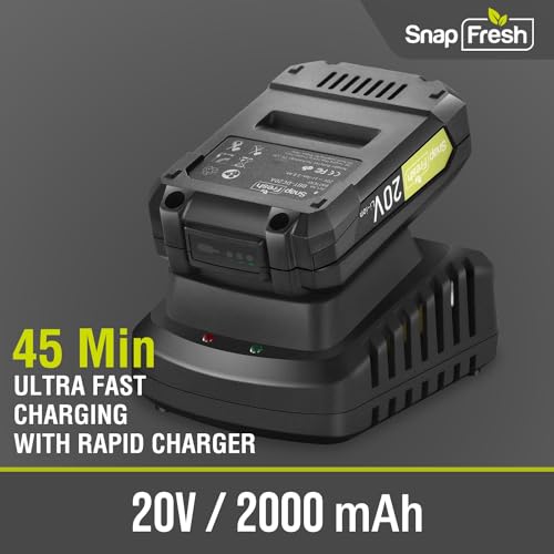 SnapFresh Cordless Leaf Blower - 20V Electric Leaf Blower with 2.0 Ah Battery and Charger - Lightweight 2-Speed Leaf Blower for Lawn Care and Yard/Garden/Patio Cleaning