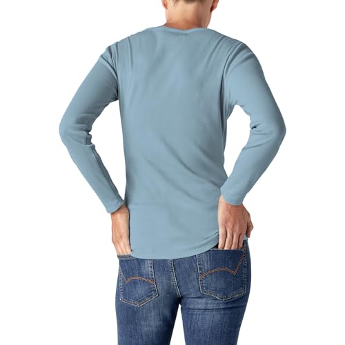 Dickies Plus Size Women's Henley Long Sleeve Shirt, Blue