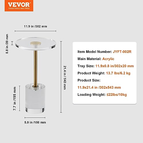 VEVOR Acrylic Side Table, U- Shaped Coffee Table, Clear Acrylic End Table with Waterfall Edges for Drink, Food, Snack Used in Living Room & Bedroom