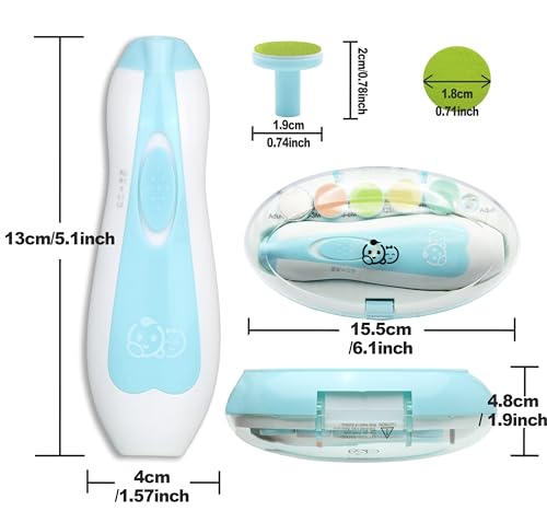 Royal Angels Baby Nail File, 21 in 1 Set with Labels, Electric Nail Kit, Extra 13 Replacement Tools, Baby Nail Trimmer, Baby Nail Care, Newborn Toddler Toes & Fingernails Clipper, Trim & Polish (Blue)