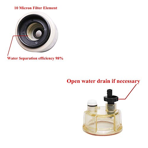 iFJF R12T Fuel Water Separator Marine 120AT NPT ZG1/4-19 Automotive Parts with Fitting -Complete Combo Filter Diesel Engine(Includes 2 fittings,2 plugs)