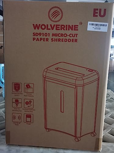 WOLVERINE 8-Sheet Super Micro Cut High Security Level P-5 Ultra Quiet Paper/Credit Card Home Office Shredder with 4.5 gallons Pullout Waste Bin SD9101 (White)