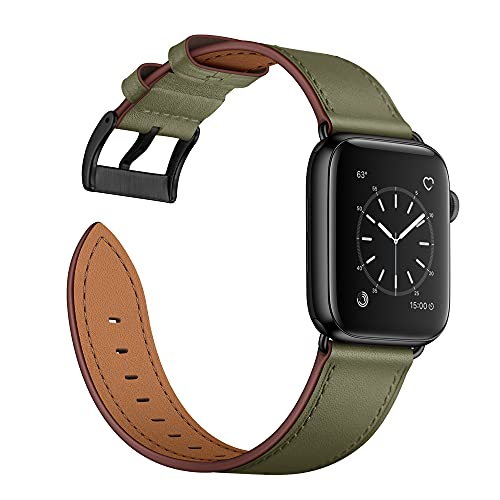 OUHENG Compatible with Apple Watch Band 42mm (Series 10) 41mm 40mm 38mm, Genuine Leather Band Replacement Strap Compatible with Apple Watch Series 10/9/8/7/6/5/4/3/2/1/SE2/SE, Dark Blue/Blue