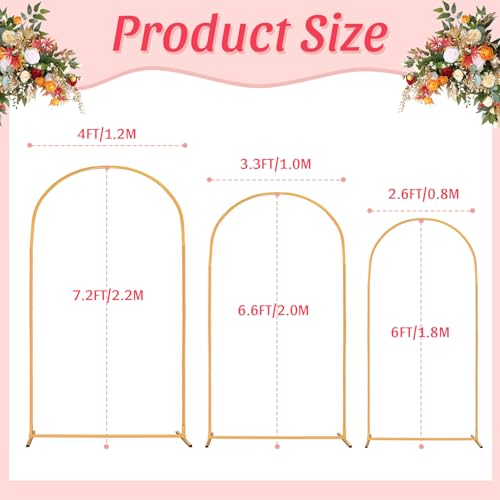 Dovnis Arch Backdrop Stand, Set of 3 Gold Metal Arch Stand Wedding Arch Frame 7.2FT, 6.6FT, 6FT Square Balloon Arch Stand for Birthday Party Baby Shower Wedding Graduation Ceremony Decoration