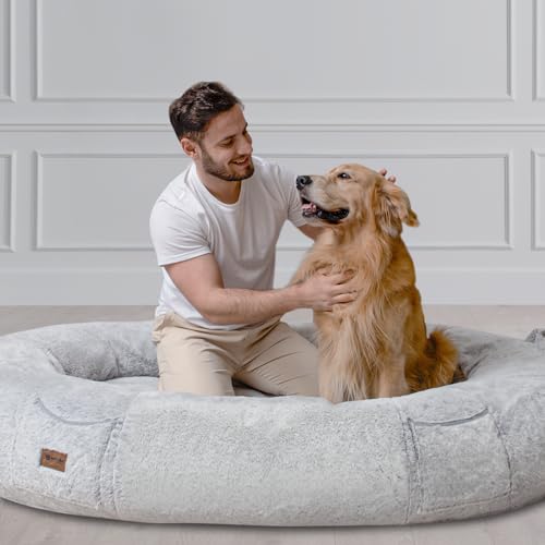 Human Dog Bed for People Large - Bean Bag Adult Size Giant Extra Sized for Kid Waterproof and Washable Anti-Slip Grey 74"" x50 x12 (Grey White)