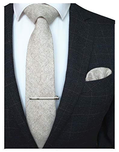 JEMYGINS Light Steel Blue Cashmere Wool Necktie and Pocket Square Tie Clip Sets for Men (a)