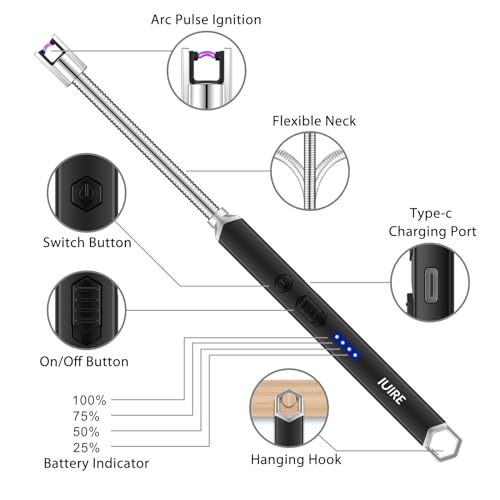 IUIRE Candle Lighter Electric Rechargeable Arc Lighter with Flexible Neck (Rose Gold*3)