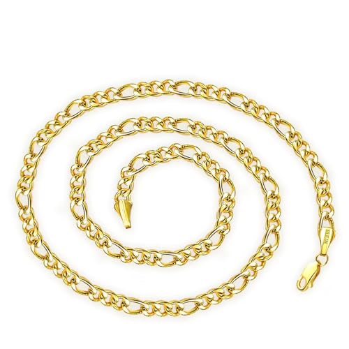 SILILUN Figaro Chain Necklace 14K Real Gold Plated Jewelry for Men Women (3mm Wide, 16.5 Inches 14K Gold)