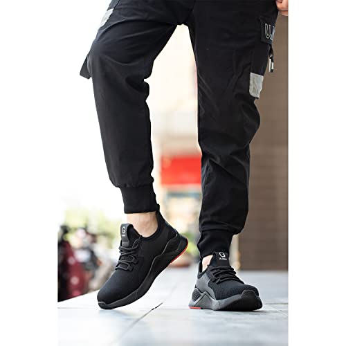 Steel Toe Shoes Men Waterproof Lightweight Work Sneakers Safety Athletic Alloy Roofing Construction Composite Indestructible Warehouse Tennis Zapatos de Trabajo para Hombres seguridad Acero Black