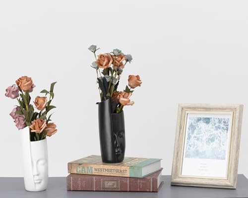 BOIHEGU Ceramic Black Vase, Cream Black Quirky Face Ceramic Vase, 7.5 inch Ceramic Flower Vase Minimalism Style for Modern Table Shelf Bedroom Kitchen Living Room Centerpieces Office Desk