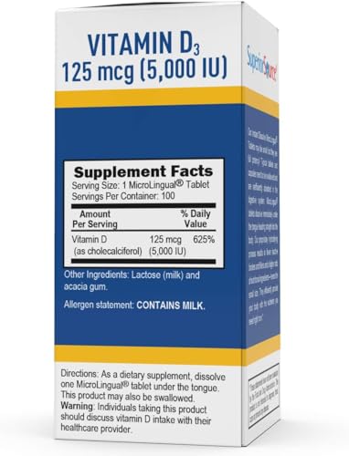 Superior Source Vitamin D3 5000 IU, Under The Tongue Quick Dissolve MicroLingual Tablets, 100 Count, Promotes Strong Bones and Teeth, Immune Support, Healthy Muscle Function, Non-GMO