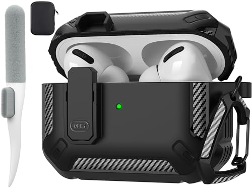 Maxjoy AirPods Pro Case Cover with Lock, Protective Case for Apple AirPods Pro 2/Pro (2023/2022/2019), Shockproof, Carbon Fiber Gray