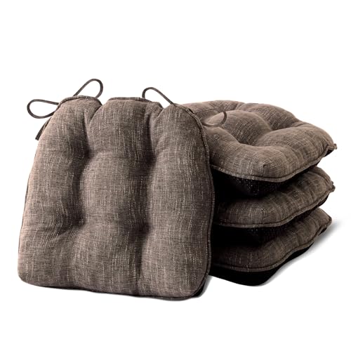 IPYNBAP Chair Cushions for Dining Chairs Set of 2, Indoor Kitchen Chair Cushions with Ties and Non Slip Backing, Tufted Shredded Memory Foam Kitchen Chair Pads, 15.5" x 15.5" x 4", Brown