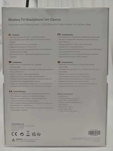 Avantree Opera - Wireless Headphones for TV Watching with Clear Dialogue, Compatible with TVs Equipped with Optical or AUX Audio Output Ports, Passthrough, Enhanced Volume & Comfortable for Seniors